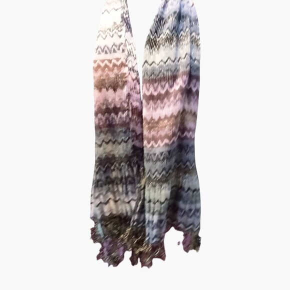 Metallic Scarf Wrap Shawl Fringe Rainbow Zigzag Wedding Festival - Picture 6 of 8